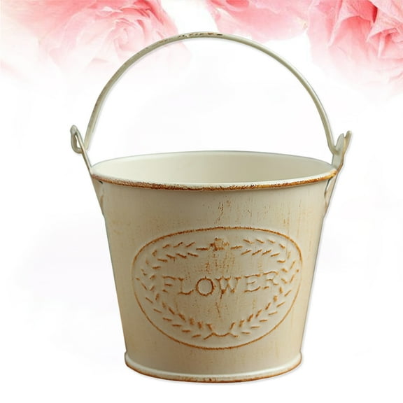 TEHAUX White Iron Flower Bucket for Home Decorations with Vintage Design 4.75 Inches