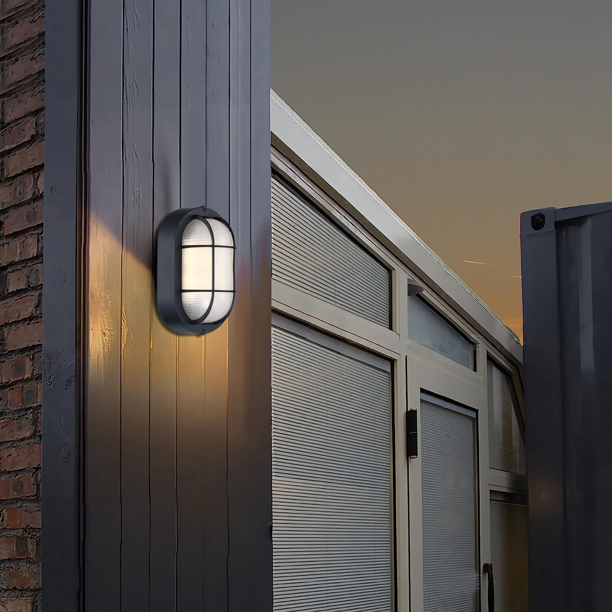 Industrial LED Outdoor Light Fixture Wall Mount with Ellipse Frosted Glass Shade, Dimmable, 3000K, 450 Lumens