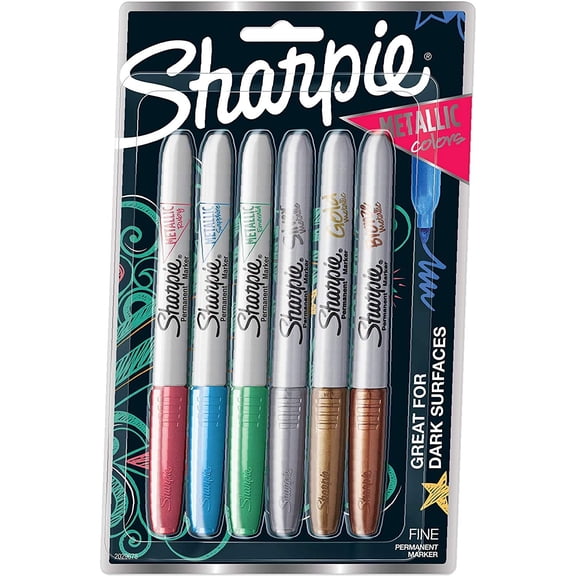 Sharpie Metallic Permanent Markers, Fine Point, Assorted Colors, 6-Count Permanent Marker (2029678) - 1
