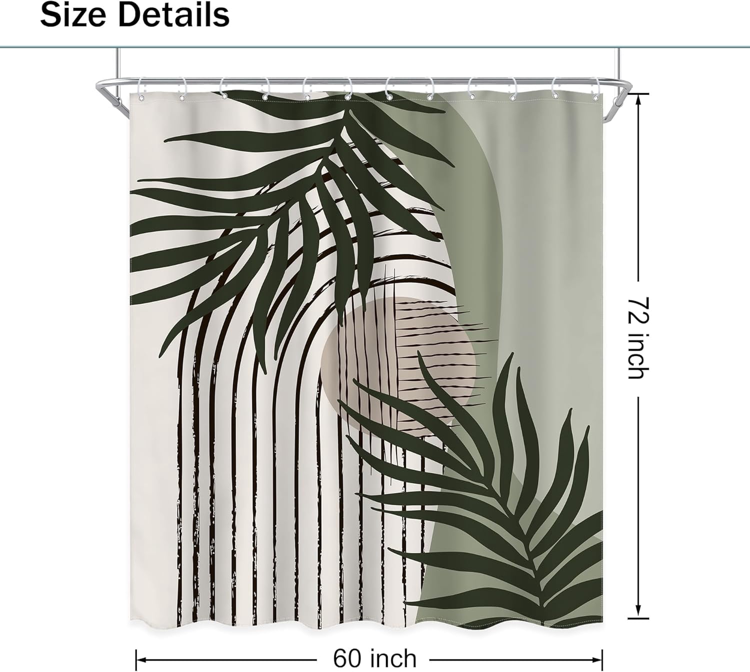 Sage Green Abstract Boho Leaves Shower Curtain 72Wx72L Inch Mid Century Modern Geometric Sun Arch Minimalist Shower Curtain Bathroom Set Retro Plant Bath Curtain Bathtub Accessories Home Decor
