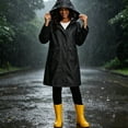 thumbnail image 3 of Zpanxa Womens Winter Jackets Long Hooded Waterproof Raincoat Striped Lined Lightweight Windbreaker Outdoor Jacket with Pockets Casual Travel, 3 of 7