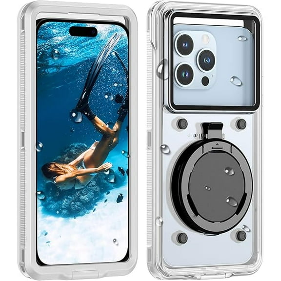Snorkeling Underwater Phone Case for Diving, IP68 Professional Universal Waterproof Outdoor Video Photo Cellphone Case with Lanyard for iPhone Galaxy Pixel Moto All Series (Clear/White)
