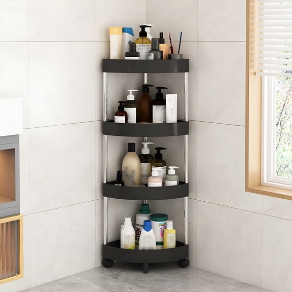 LAMIRO 4 Tier Corner Shelf Stand for Living Room Bedroom Bathroom,Ground Cabinet Storage Rack,Standing Shower Organizer,Shower Caddy Corner