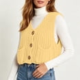 thumbnail image 2 of Cable Knit Sleeveless Vest for Women V Neck Button Down Soft Loose Knit Waistcoat Casual Daily Fall Winter Layering Sweater Gilet Yellow, 2 of 9