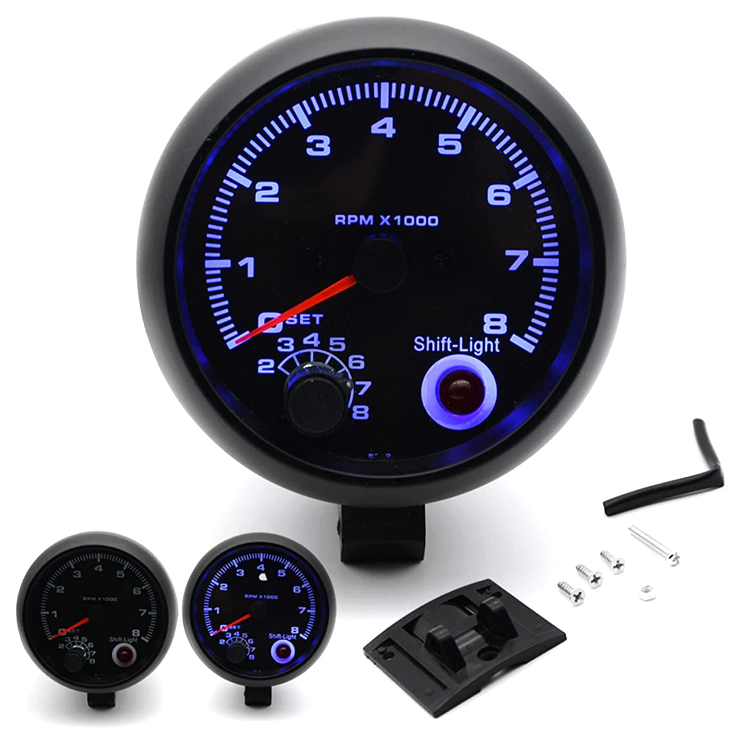 Tachometer Gauge, 3.75'' Car Universal Black Tachometer Gauge Blue