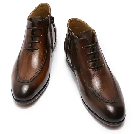 

GEDER-S2 Boys Elegant Vintage Leather Boots Lace-up Zipper Non-slip Durable Dress Shoes For Party Performance Special Occassion