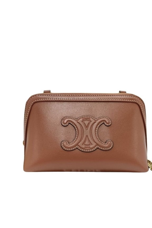 Pre-Owned CELINE Cuir Triomphe Clutch Shoulder Bag 10E383 Brown Leather Women's Chain