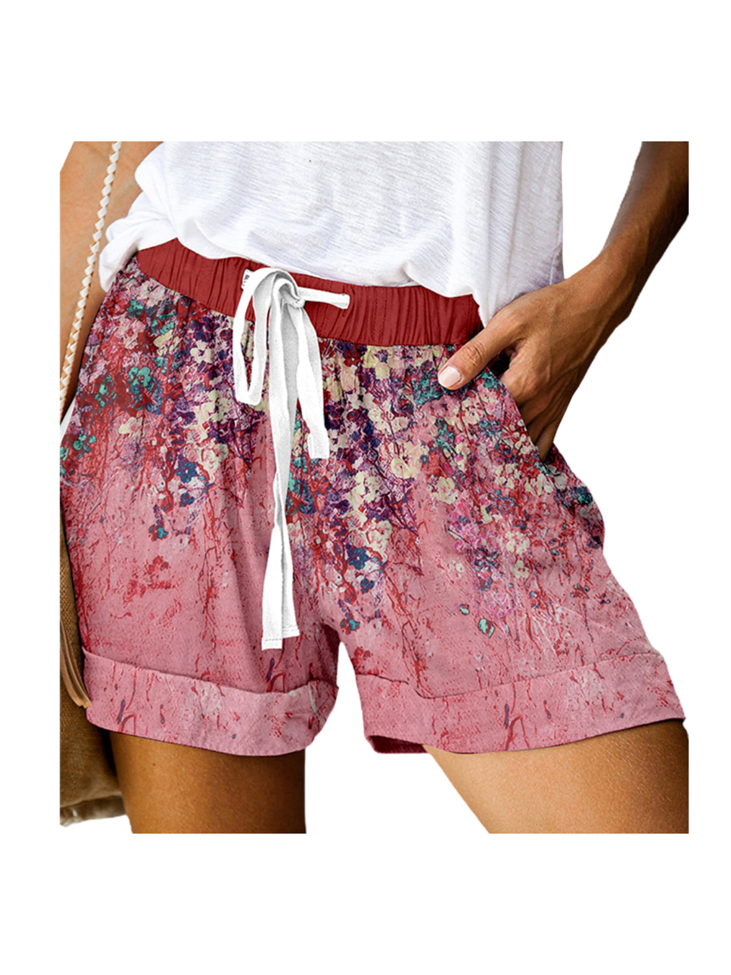 HANWOMEN Plus Size Womens Boho Floral Shorts Casual Beach Loose Wide Leg  Hot Pants Red Wine S - Walmart.com
