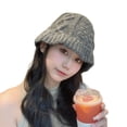thumbnail image 2 of Naierhg Beanie Women Knitted Bucket Hat Twist Pattern Solid Color Short Brim Dome Sun Protection Autumn Winter Knitted Hat Skullies Hat StreetwearGrey, 2 of 8