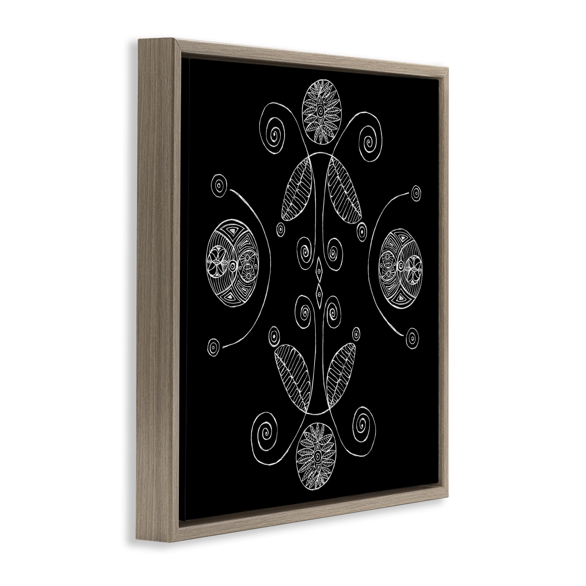 Stupell Industries Curved Fractals & Leaves Brown Framed Floater Canvas Wall Art, design by El Perkin
