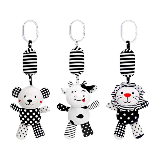 Juguetes de cochecito de bebés juguetes sensoriales de desarrollo sensorial de alto contraste, niñas blandas, chicas, desmontables colgantes colgantes