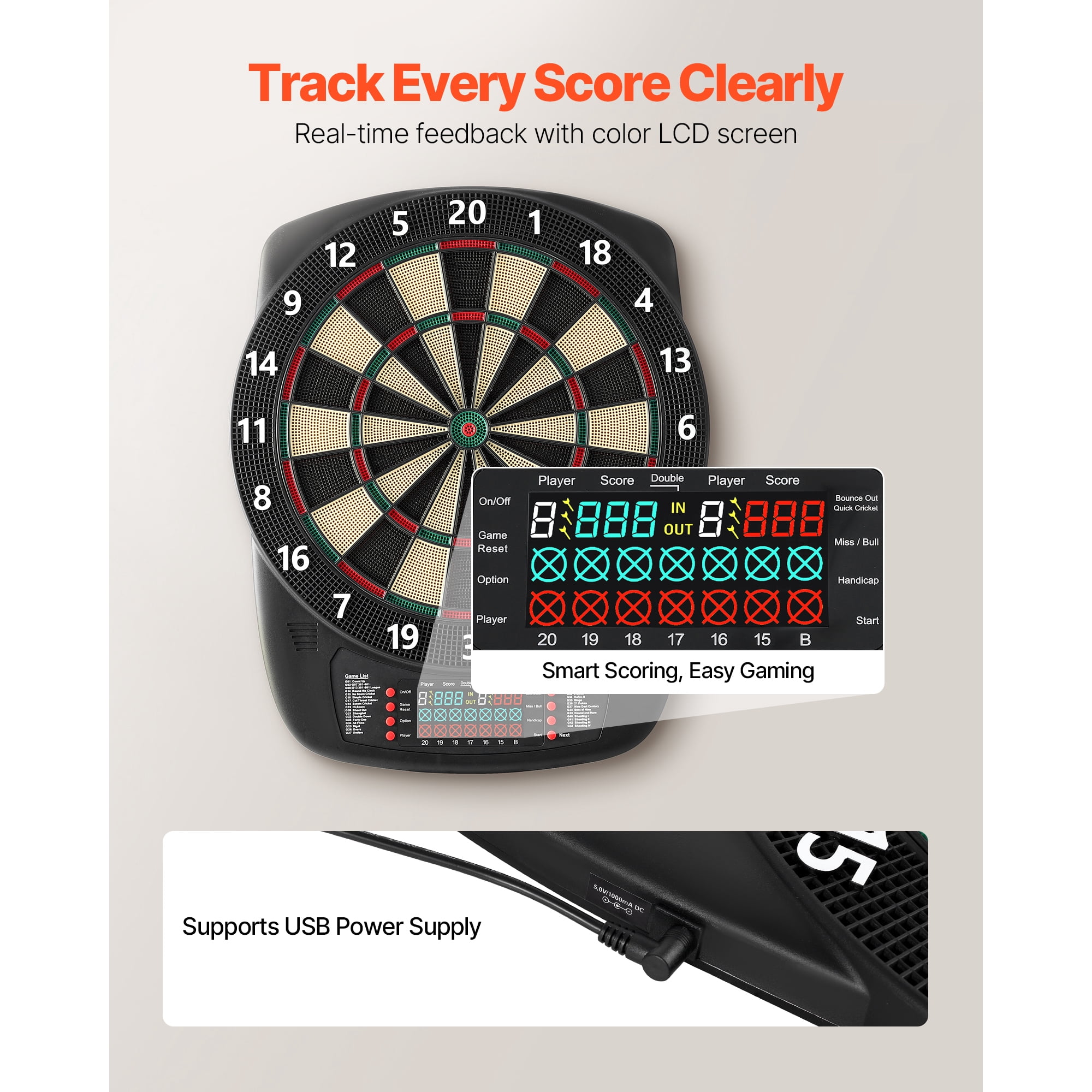 KFFKFF Electronic Dart Board with 13.5" Target, 43 Games & 200+ Variations for Up to 8 Players, Includes 6 Dart Shafts, Flights, and 50 Soft Tips, LCD Scoring Screen for Home and Party Use