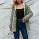 thumbnail image 5 of Chaqueta de Lana Difusa para Mujer Cremallera de Manga Larga Abrigo cálido con Capucha Retro Suelto para Mujer con Bolsillos para otoño e Invierno OD Green S, 5 of 8
