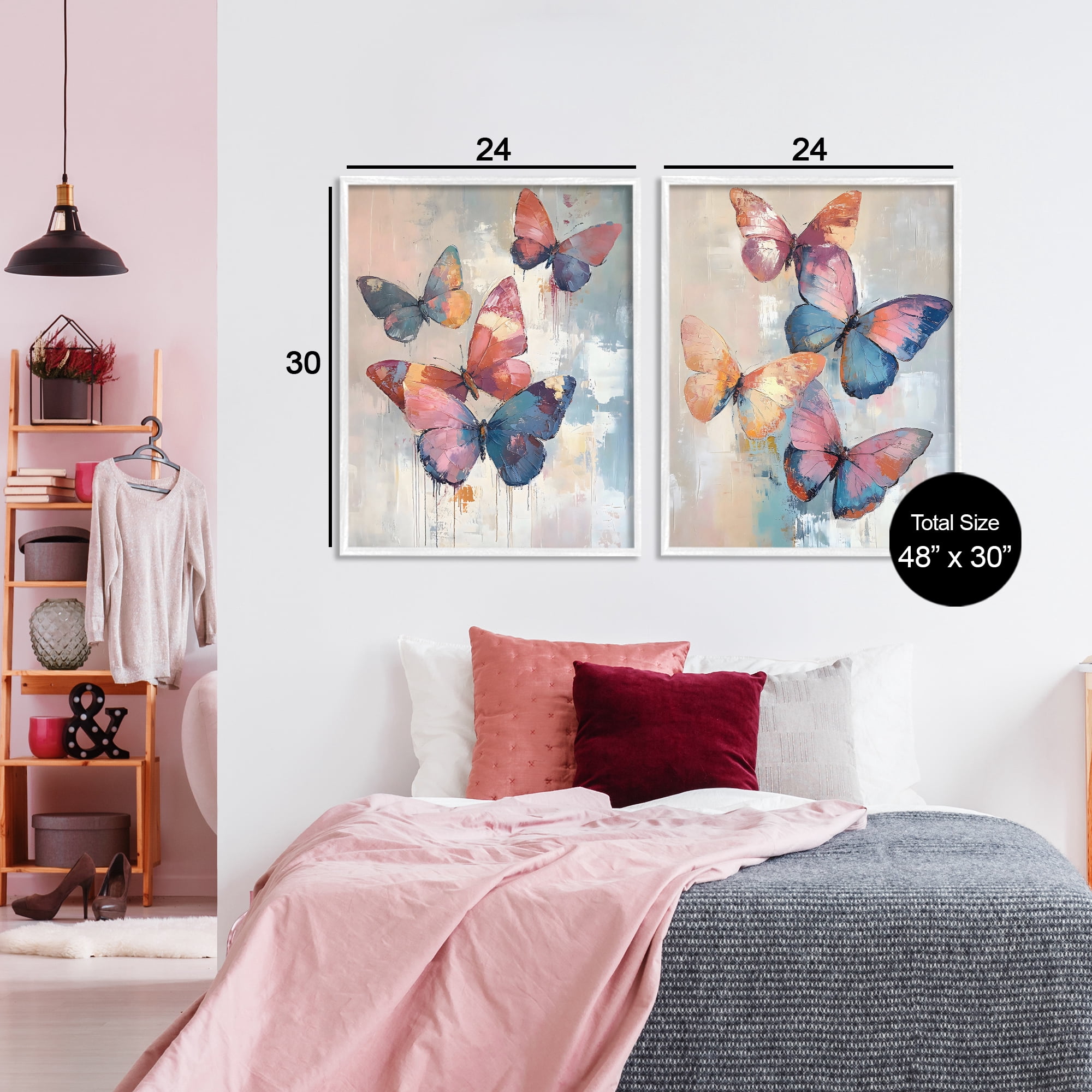 Stupell Industries Butterfly Beauties in Flight 2 Piece White Framed Giclee Art Set, design by Creative Studio