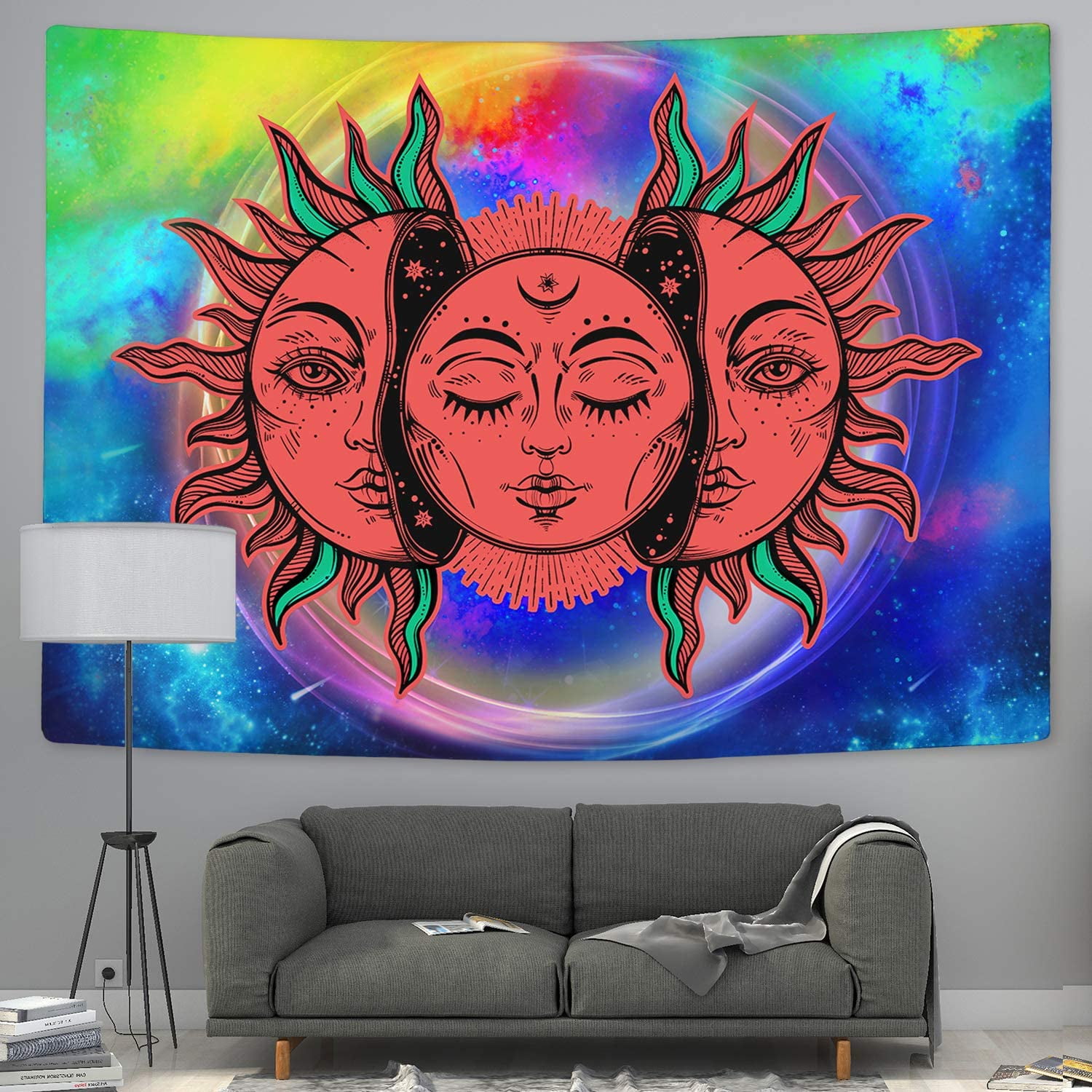 Sun And Moon Tapestry Burning Sun Tapestry Psychedelic Tapestry With Stars Color Ful Mystic Tapestry Wall Hanging For Room 59 1 X 59 1 Inches Walmart Com