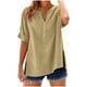 thumbnail image 3 of Pantalones cargo para mujer,Blusa de mujer con cuello en V, manga corta y dobladillo abotonado, tela de lino sintético, informal y cómoda para el hogar y el uso diario, sopatenor, 3 of 9