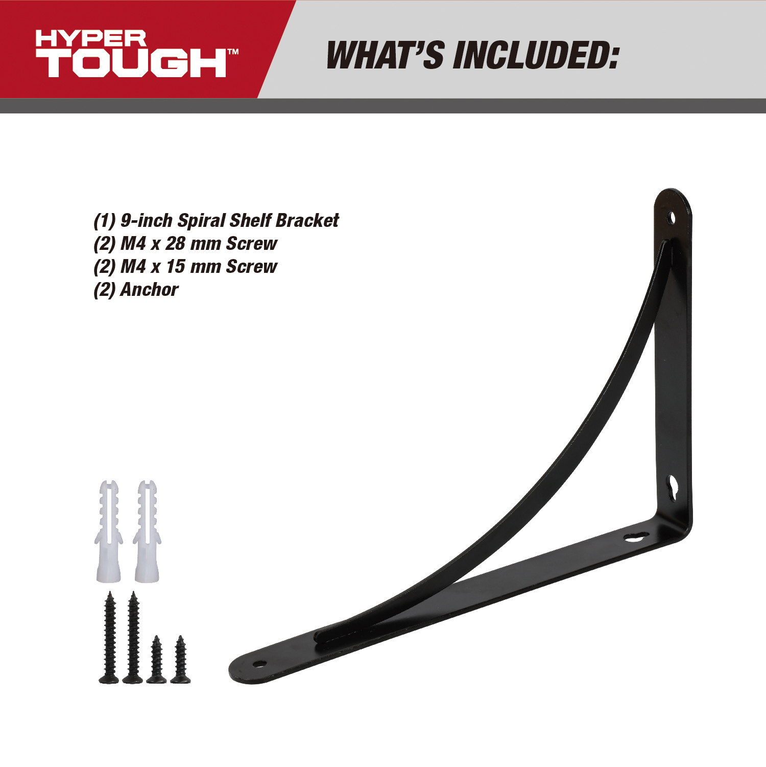 Hyper Tough 9" X 6.5" Curved Shelf Bracket, Black