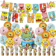 Spongebob Birthday Decorations, 56 Pcs Spongebob Party Decorations Include Banner, Cake Topper, Cupcake Toppers, Balloons for Kids Spongebob Party Supplies