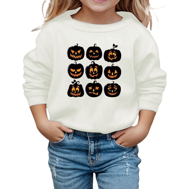 Chandail à Capuchon et Chandails en Molleton pour Filles, Imprimé Mignon d'Halloween, Chandail à Manches Longues Col Rond pour Tout-Petits, Enfants, Tenue Décontractée Confortable Automne Hiver