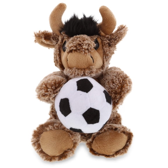 DolliBu Buffalo Stuffed Animal with Soccer Ball Plush - Soft Huggable Buffalo, Adorable Playtime Bison Plush Toy, Cute Wildlife Gift, Soccer Plush Doll Animal Toy for Kids and Adults - 8 Inch
