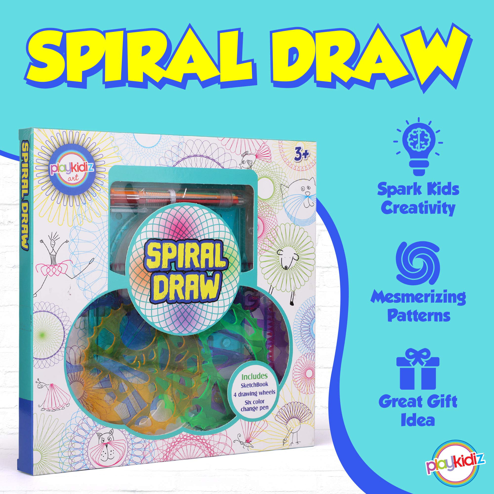 Playkidz Art Spiral Draw Set for Kids - 7 Pcs Arts and Craft Kit, Includes  6-in-1 Color Pen, 4 Drawing Templates and Sketch Pad - Unique Drawing  Supplies - Great Gift for