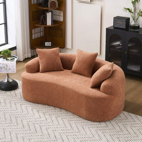 LY-025S Coral Curved Loveseat: Tight Wood Grain Chenille, 65" W x 39" D, 30D Sponge, 300Lbs, Scratch-Resistant