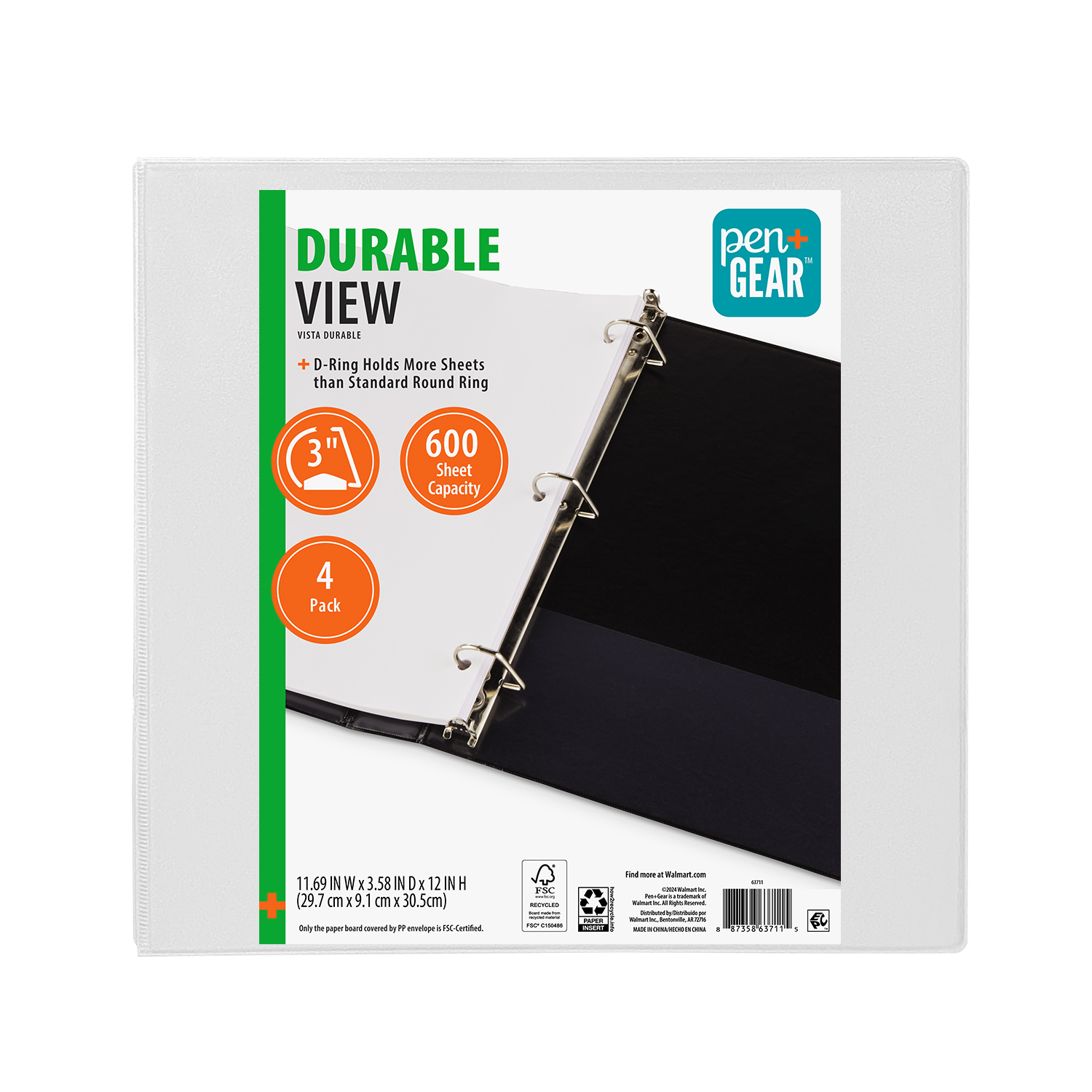 Pen+Gear Durable View 3-Ring Binder, 3" D-Rings, White, 4-Pack photo 3