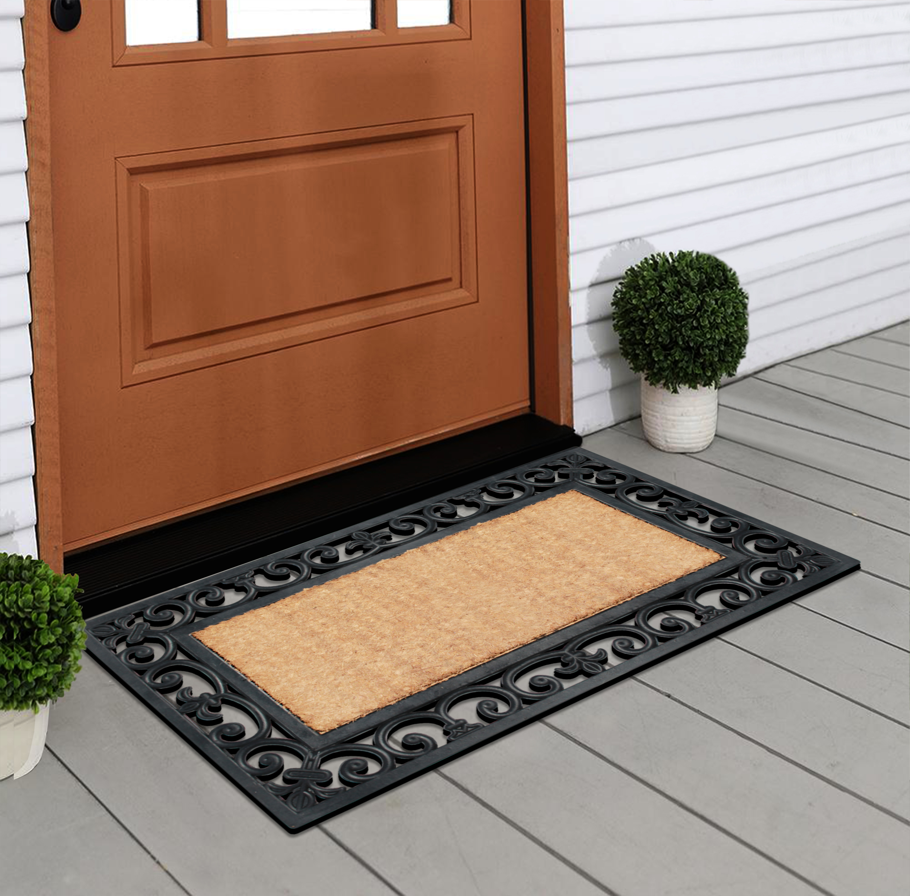 A1HC 18"x30" Natural Coir & Rubber Door Mat, Thick Durable Heavy Duty Paisley Black Welcome Mat for Front Door