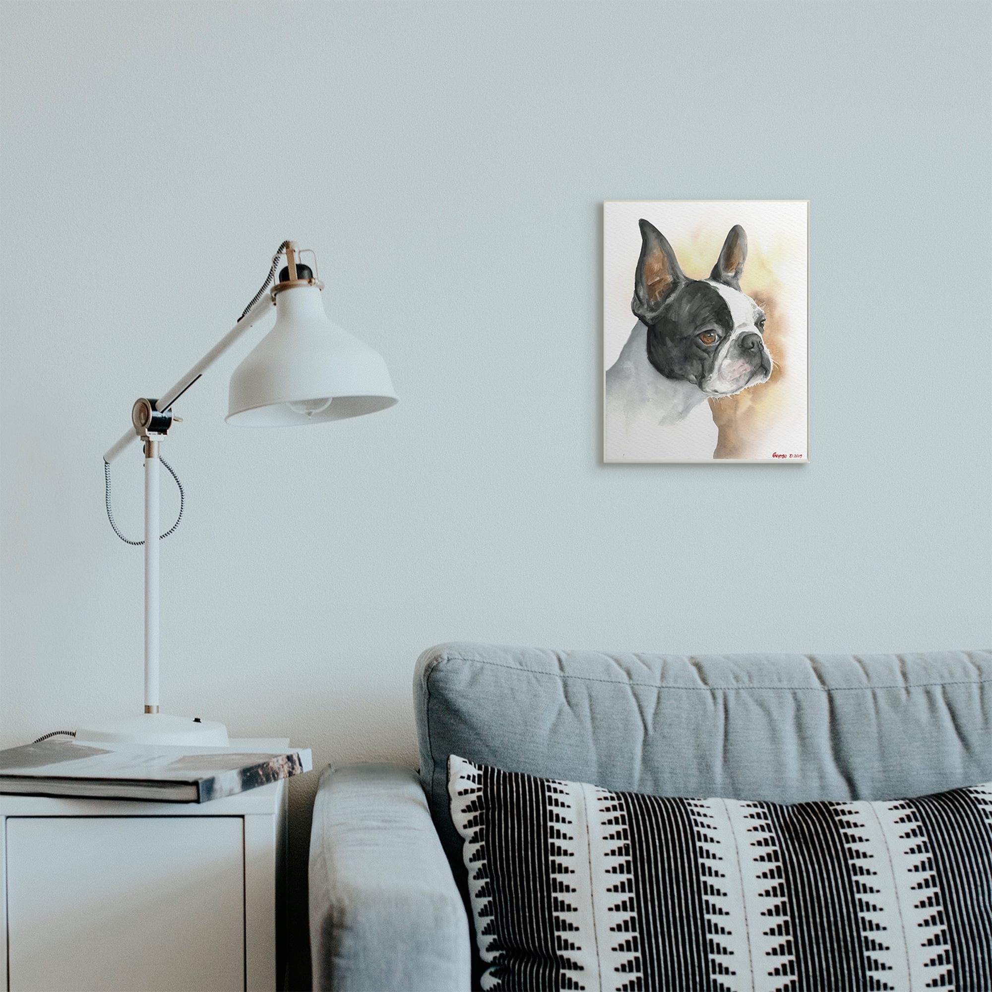 Stupell Industries Boston Terrier Pet Dog Portrait Black Brown Wall Plaque, 10 x 15, Design by George Dyachenko
