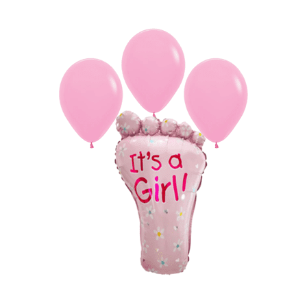 It's a Girl Baby Shower Balloon Bouquet Pink Foot Print Foil Balloon Set