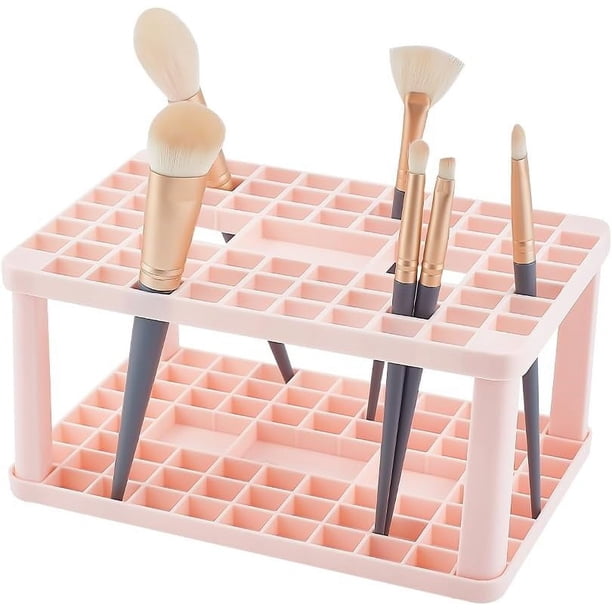 Organizador de pinceles de pintura - Soporte de plástico con 71 agujeros para pinceles de maquillaje y cosméticos, herramientas pequeñas - Rosa