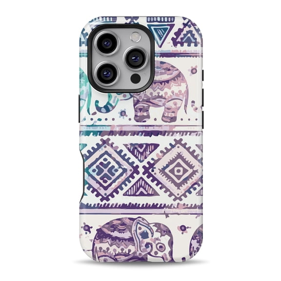 DesignSkinz Scratch-Resistant Hard Slim Case Compatible with iPhone 16 (Compatible with MagSafe) - Tie-Dyed Aztec Elephant Pattern V2