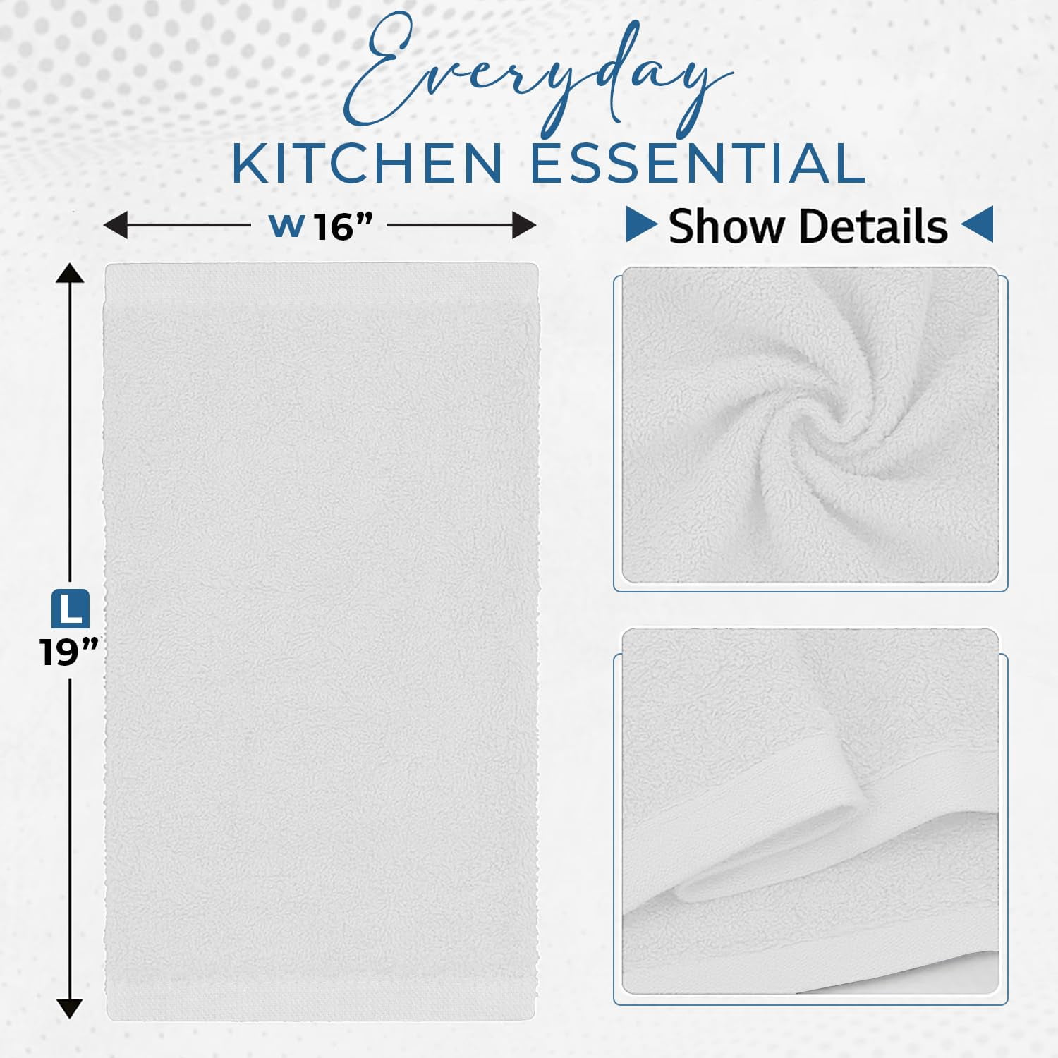 Dan River Bar Mop Cotton Kitchen Towel pack of 12 Super Absorbent And Reusable Cleaning Cloth - White, 16x19in