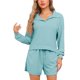 thumbnail image 1 of INSPIRAR CHIC Conjuntos de Pijamas para Mujeres de 2 Piezas, Conjuntos de Lounge de Tejido Waffle, Parte Superior de Manga Larga y Pantalones Cortos con Bolsillos XL Verde, 1 of 5