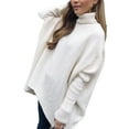 thumbnail image 4 of FOCUSNORM Women Solid/Contrast Color Sweater Bat Sleeve Irregular Hem Pullover, 4 of 6