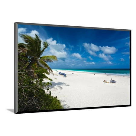 Bahamas Cross - View of tourists on Pink Sands Beach, Dunmore Town, Harbour Island, Eleuthera Island, Bahamas Wood Mounted Print Wall Art