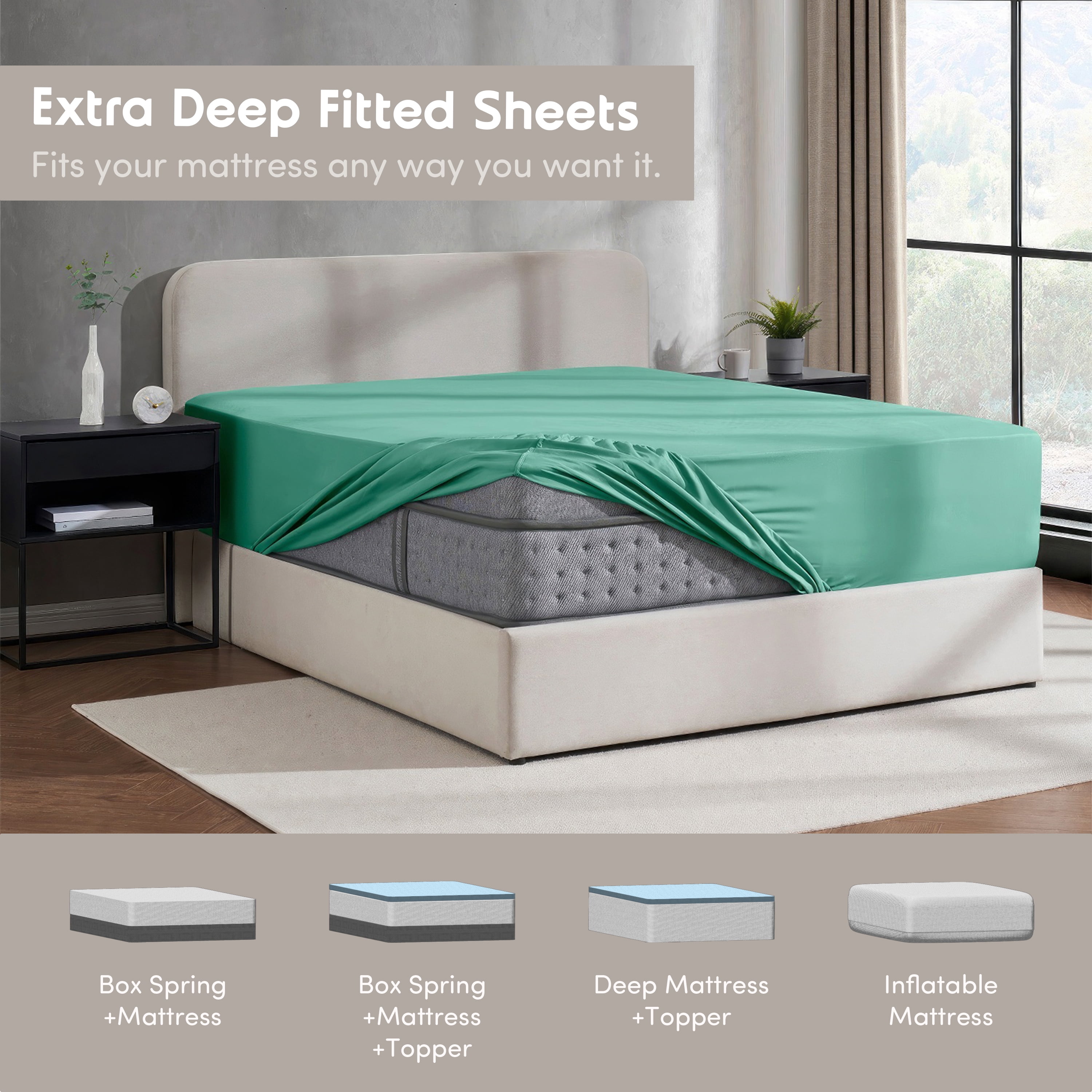 LammaLoe Extra Deep Pocket Full Size Fitted Sheet Only, Fits 18" to 24" Mattress, Soft Microfiber Fitted Bed Sheet, Mint Green