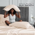 thumbnail image 5 of MR&HM Silky Satin Sheet Set Full Size 4 Pcs, Elegant Luxurious Full Size Bed Sheets, with Flat Sheet, 15'' Deep Pocket Fitted Sheet and Queen Satin Pillow Cases Set of 2 (Full Size, Beige), 5 of 7