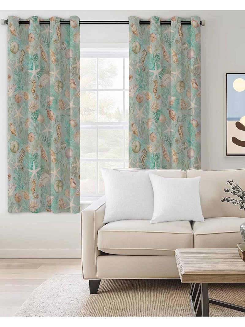 Nautical Coastal Blackout Curtains 54 Inches Length, Ocean Starfish ...