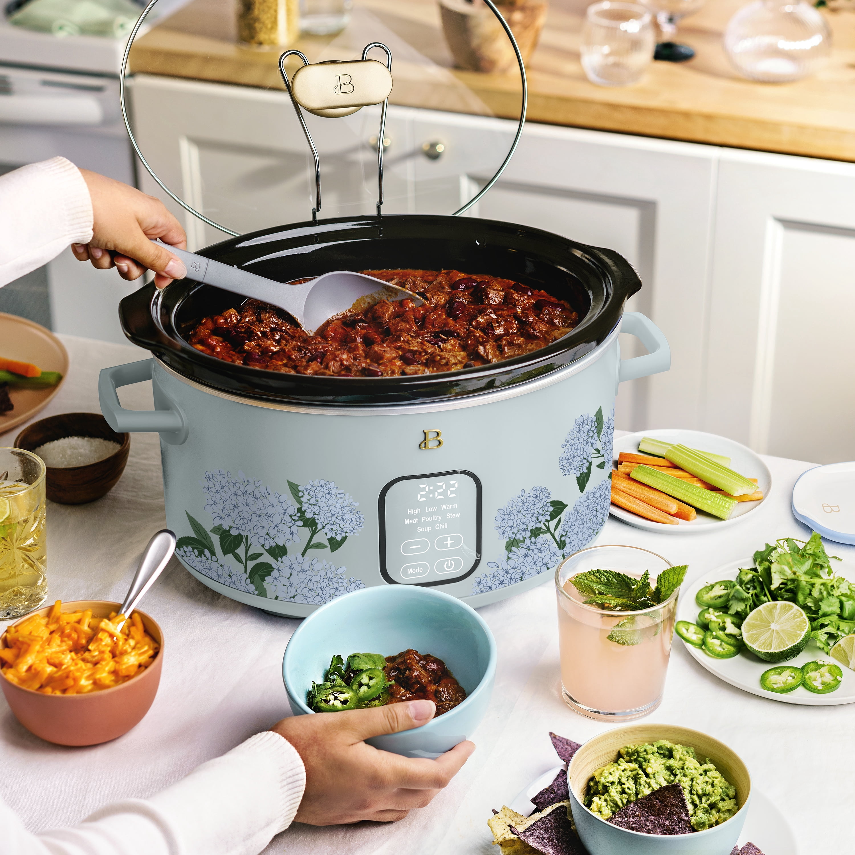 Beautiful 6 Qt Programmable Slow Cooker, Hydrangea Floral by Drew Barrymore
