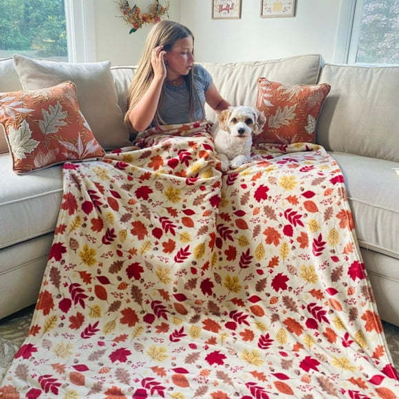 Fwttom Maple Leaf Printed Pattern Blanket Soft and Comfortable Home Blanket Cover Blanket Men and Women Birthday Holiday Gift