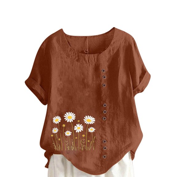 Sexlip Womens Swimsuit Set Floral Embroidery Cover Up Design Asymmetric Hem 3/4 Sleeve Loose Silhouette Soft Fabric for Summer Water Activities Brown XXXL