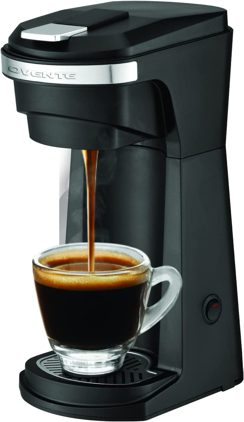 OVENTE Single Serve Coffee Maker with One-Touch Control and Reusable Filter, Instant Brewing Machine for Ground Coffee or Capsule, 14 Oz One Cup Coffee Brewer Ideal for Home or Office, Black CMK42B