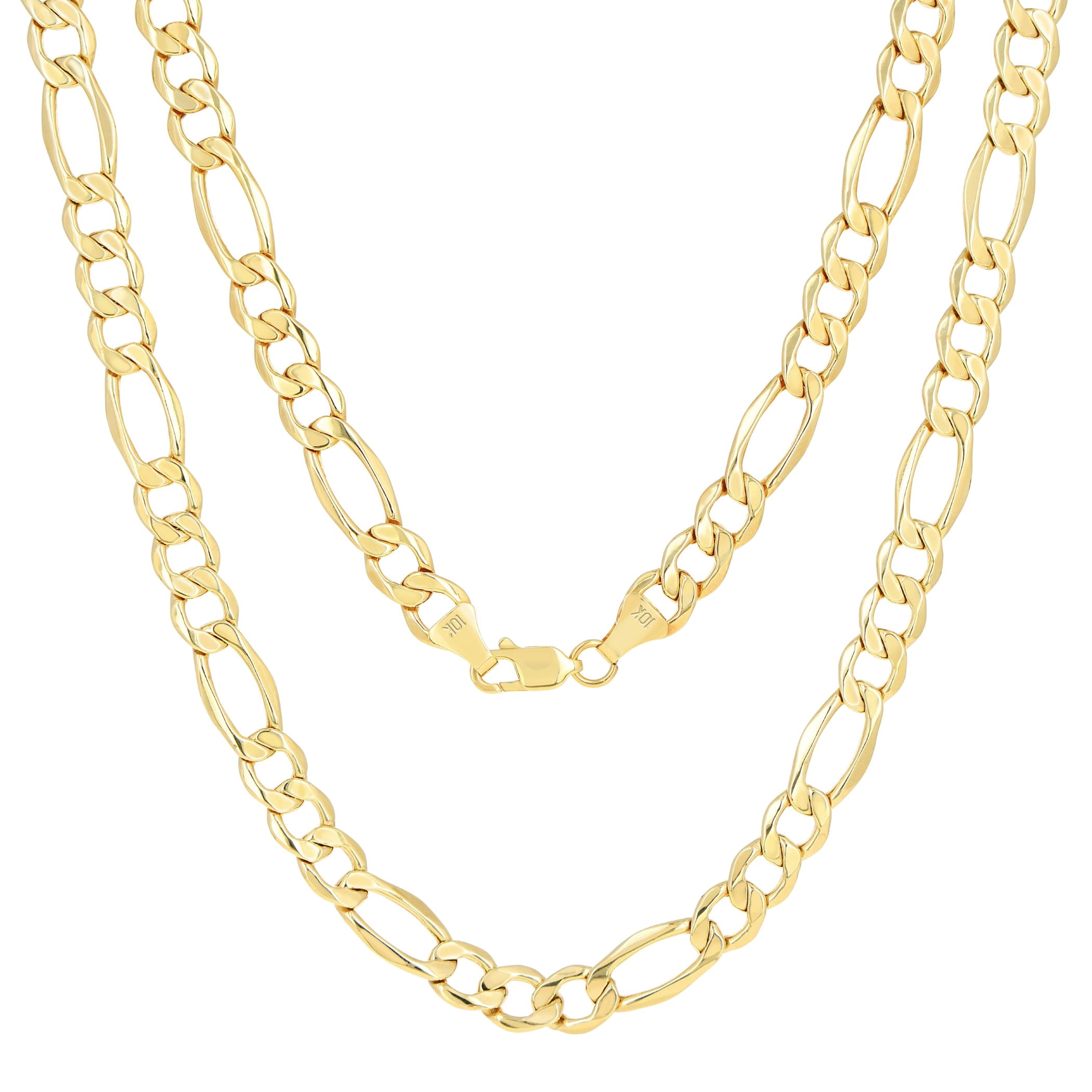Nuragold 10K Real Yellow Gold Figaro Link Chain Necklace 16"-30" (2mm-9mm) Italian Jewelry for Men & Women