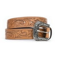 thumbnail image 2 of Resistance Women Western Leather Belt with Floral Engraved Buckle Full Grain Hand Embossed Cowgirl Belt 32-52 Plus Sizes, 2 of 5
