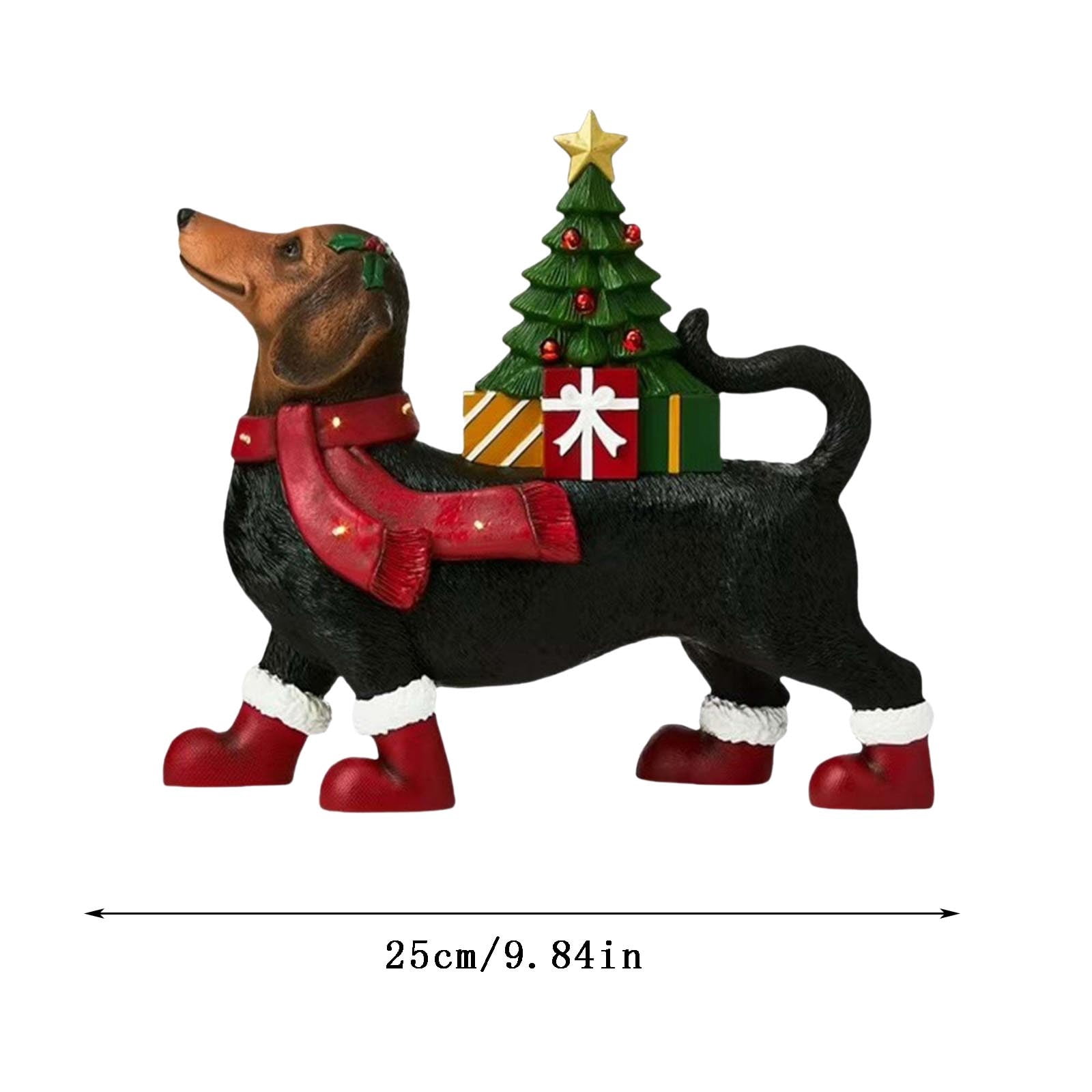 Lighted Blow Mold Dachshund Outdoor Christmas Decoration with Scarf, Boots & Tree Black Holiday Décor for Yard or Porch, 8“