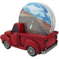 thumbnail image 2 of DWK Vintage Red Pickup Truck Coaster Holder with Decorative Drink Coasters ( 5 Piece Set) - 6", 2 of 6