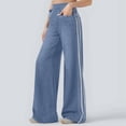 thumbnail image 2 of WTOBBY Women's Versatile High Street Retro Washed Blue Jeans with Side Stripes for a Fashionable and Casual Look in Daily Wear,Blue L, 2 of 4