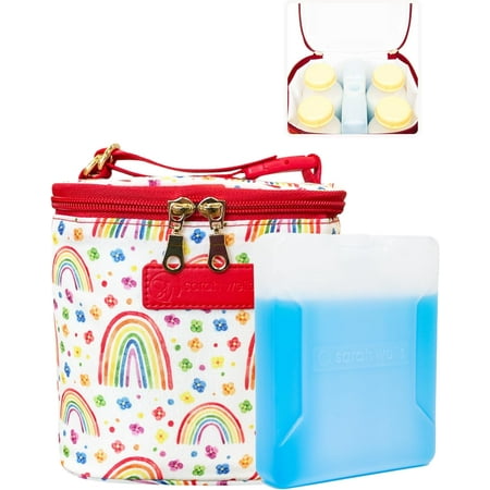 Sarah Wells Cold Gold Breast Milk Cooler Bag with Ice Pack, Insulated Storage for Bottles & Pump Parts, Washable (Rainbows)