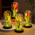 thumbnail image 3 of FTCBJJA Preserved Artificial Tulip Bouquet in Glass Dome with LED Fairy Lights, Glass Rose Artificial Flowers with Eternal Tulips,Home Decor Accent, Romantic Flower for Mom,Women&Wife,Red, 3 of 6